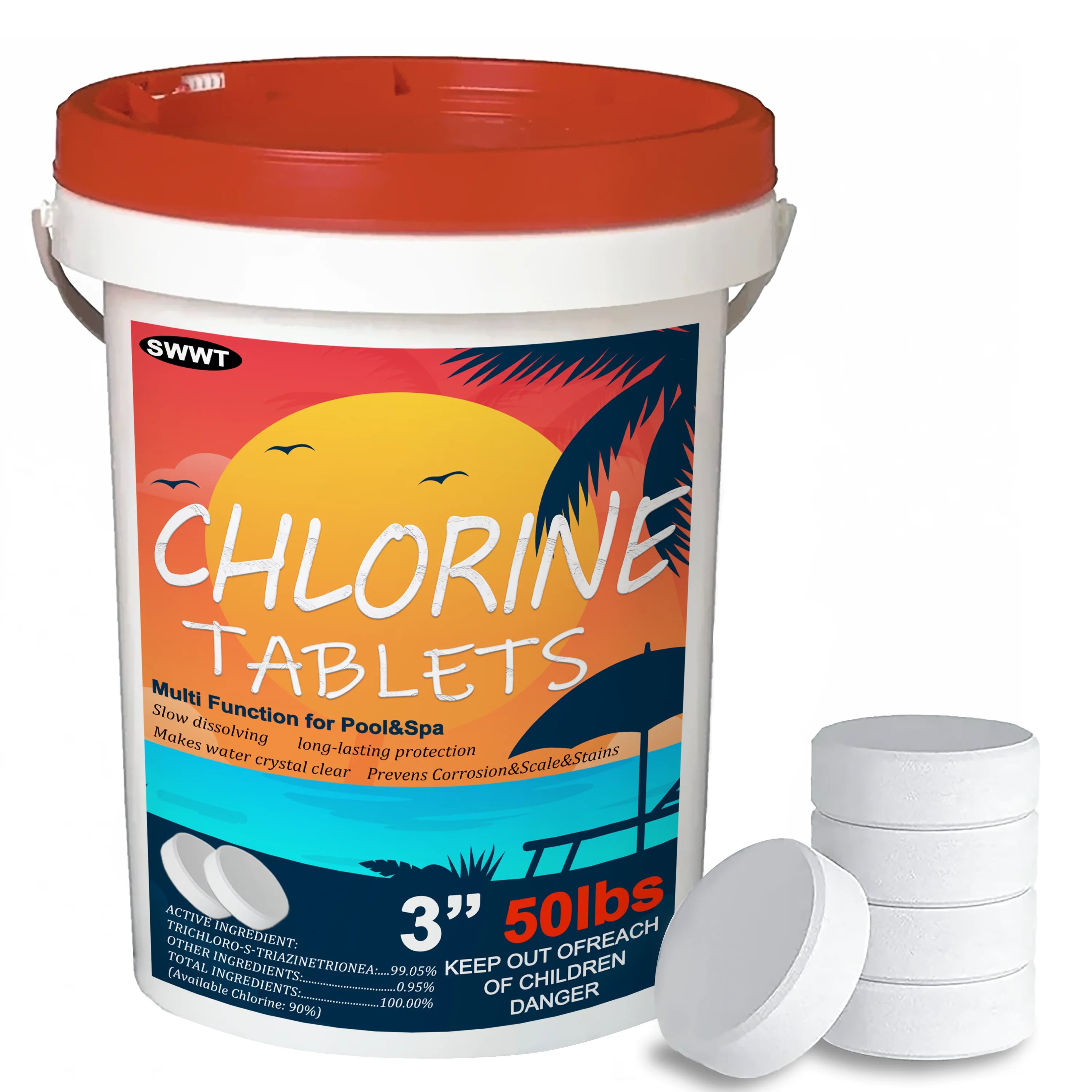 3 inch 50 Pounds Chlorine Tablets , Stabilized Chlorine Tablets for Hot Tubs, Swimming Pools