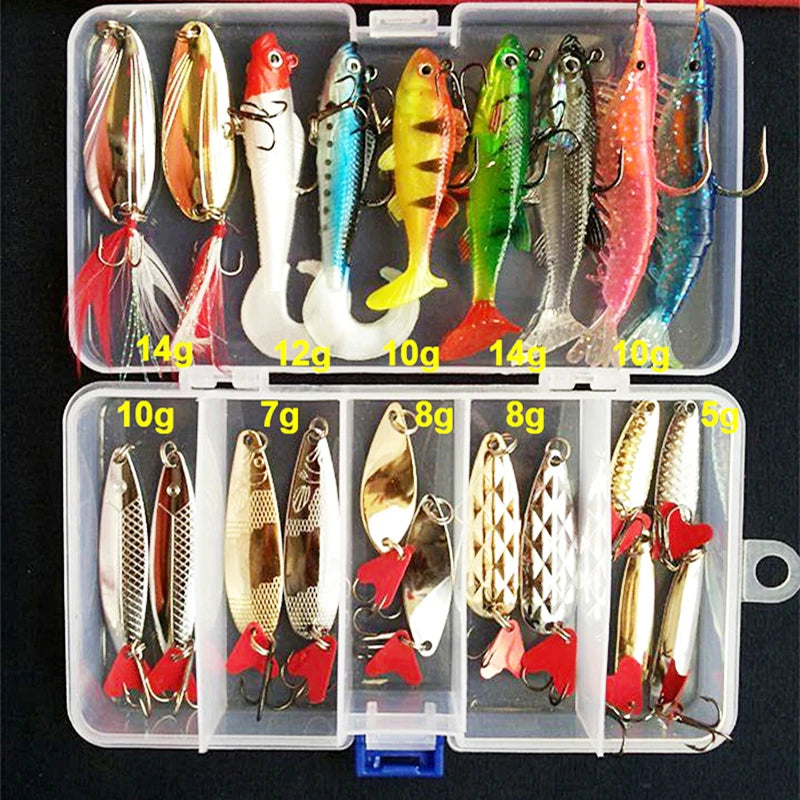 Kit Fishing Lures Set Hard Artificial Wobblers Metal Jig Spoons Soft Lure Fishing