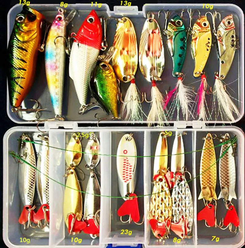 Kit Fishing Lures Set Hard Artificial Wobblers Metal Jig Spoons Soft Lure Fishing