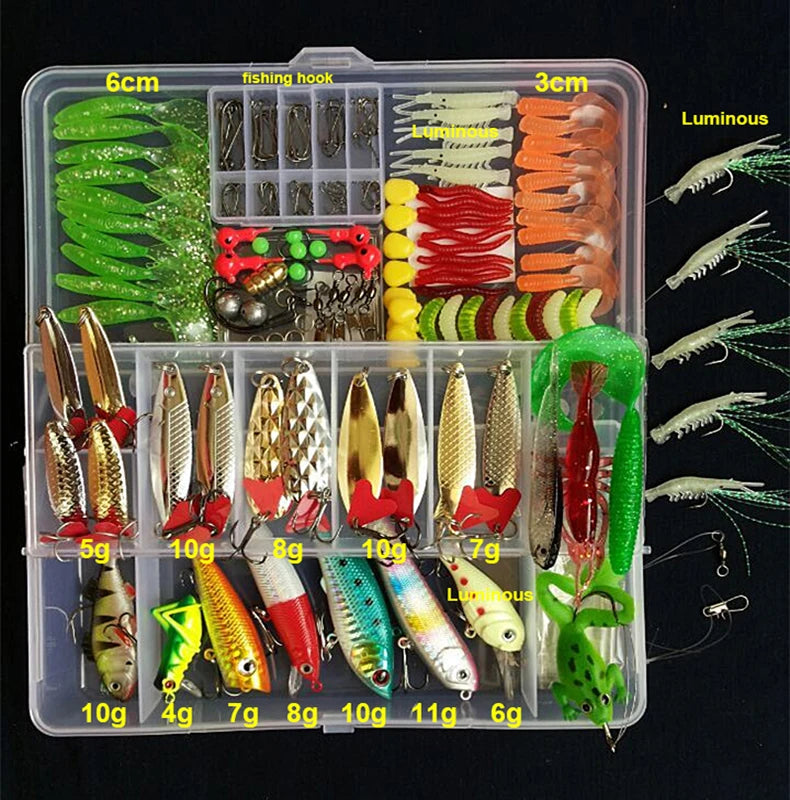 Kit Fishing Lures Set Hard Artificial Wobblers Metal Jig Spoons Soft Lure Fishing