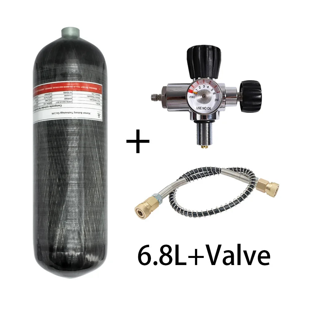 TUXING 4500psi 6.8L Carbon Fiber Cylinder with Fill Station Regulating Valve 300Bar High Pressure HPA Cylinder for Scuba Diving