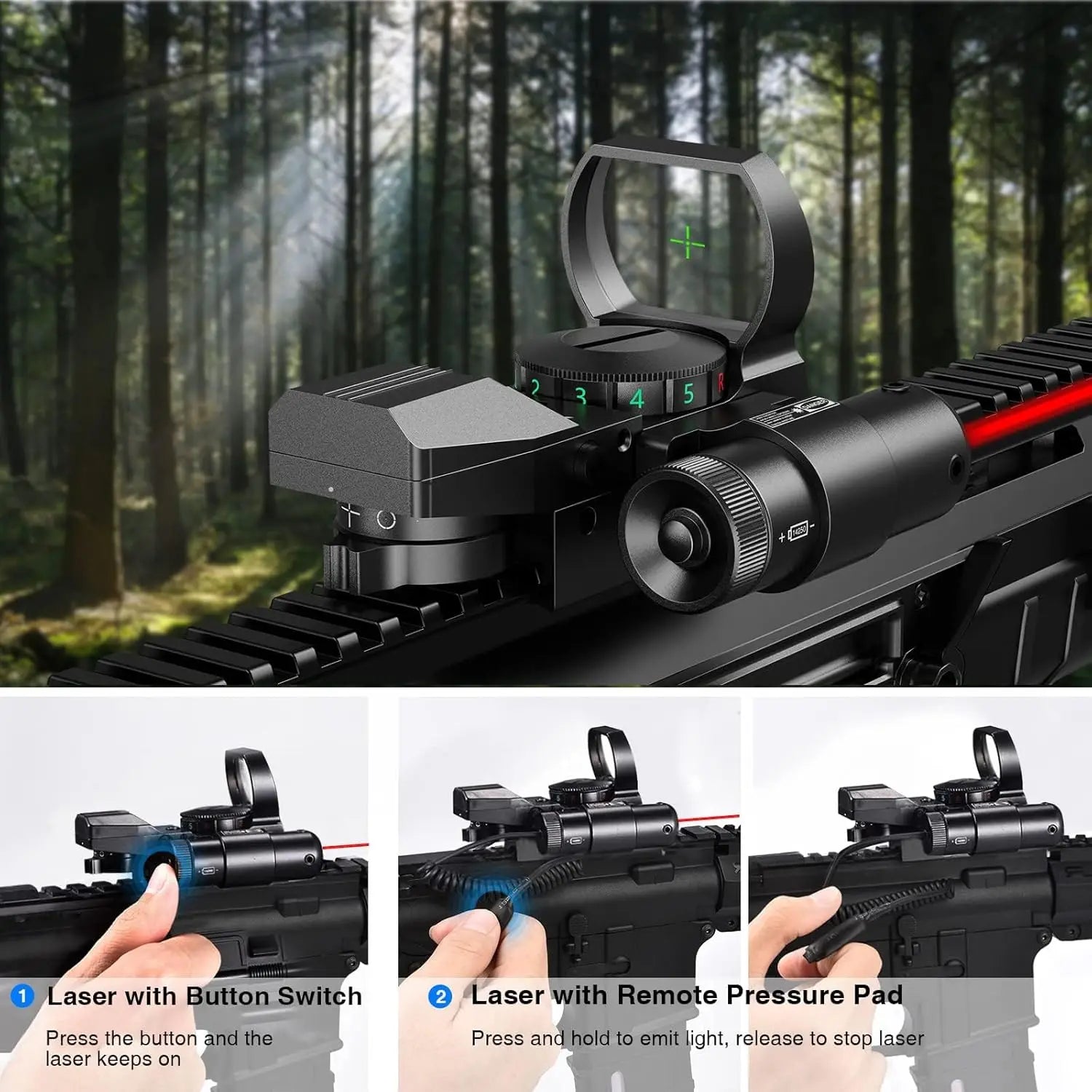 1X22X33 Reflex Sight Red Dot Sight Red Green 4 Reticle Optics with laser
