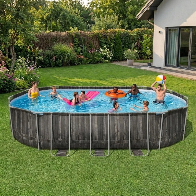 20’ x 12’ x 48” Above Ground Pool, Oval Metal Frame Outdoor Swimming Pool Set with Filter Pump, Ladder, and Cover