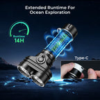 Diving Flashlight, 6000 Lumens, Rechargeable 26800 Battery, Magnetic Switch,