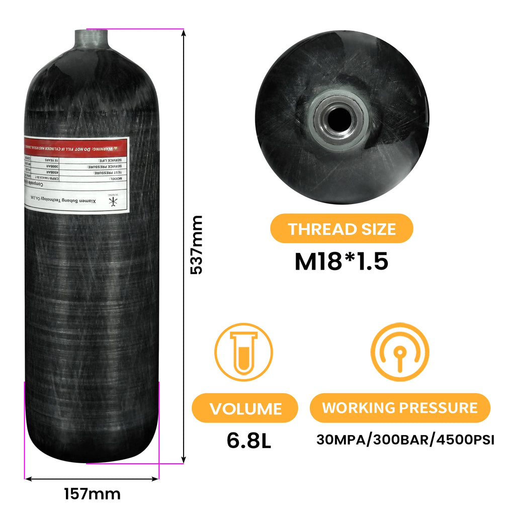 4500Psi 300Bar 6.8L Carbon Fiber Cylinder High Pressure Air Tank