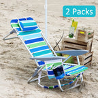 Set of 2 Outdoor Folding Chairs, 600D Oxford Reclining Lounge Backpack Seating with Pillows Cup Holder for Beach Fishing Camping