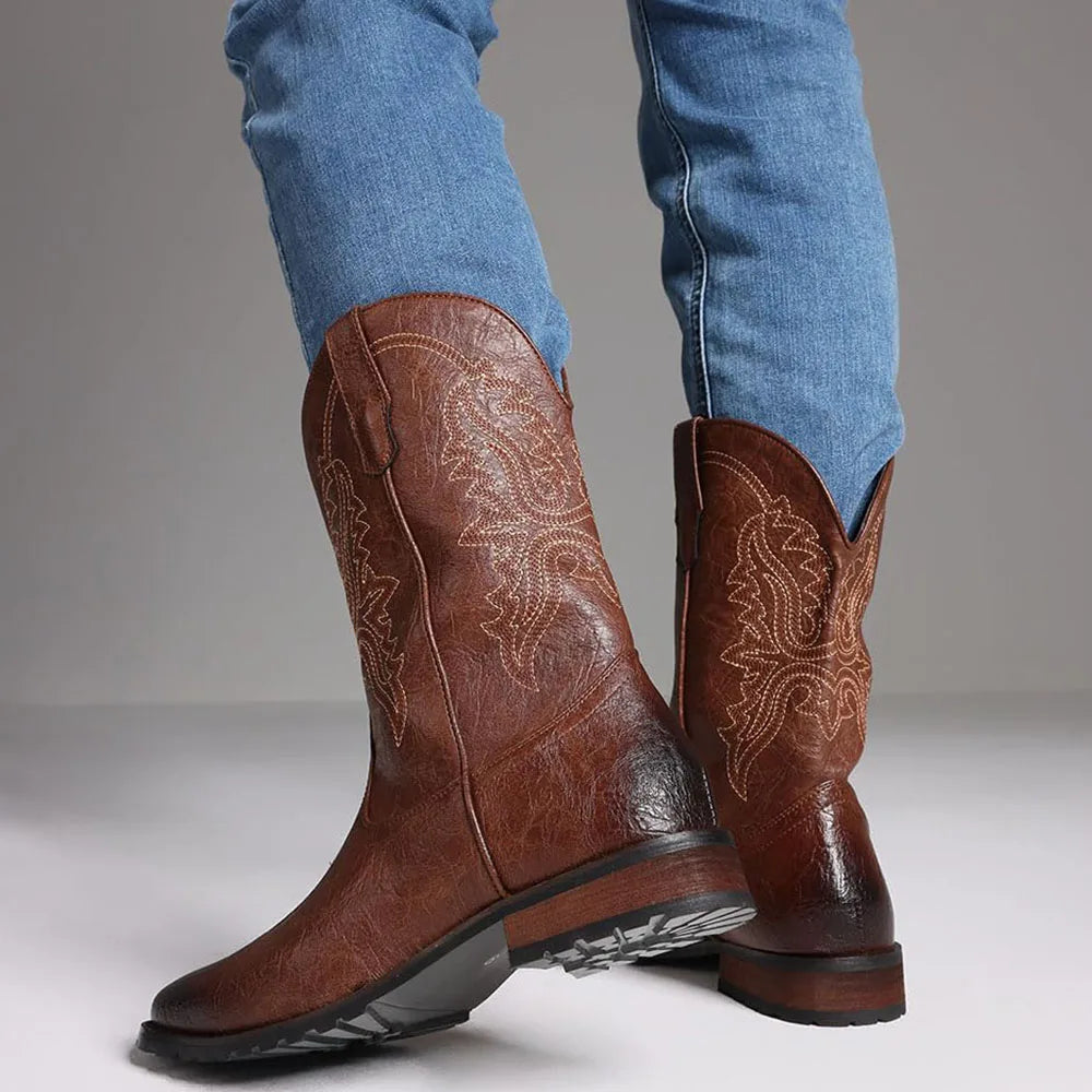 Plus size 12.5 New Fashion Retro Square Toe Neutral Cowboy Boot