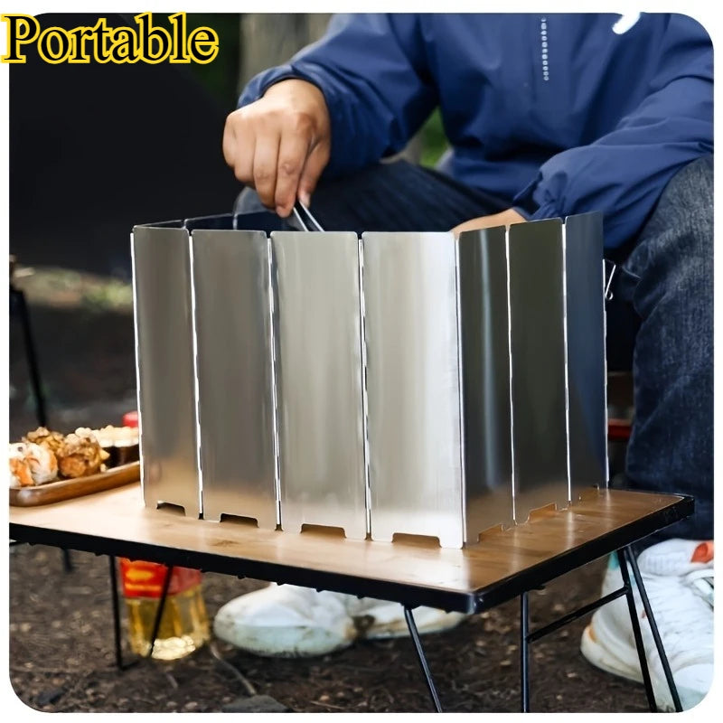 Portable Folding Metal Wind Shield for Outdoor Cooking - Adjustable Angle for Camping, Picnic & Grill