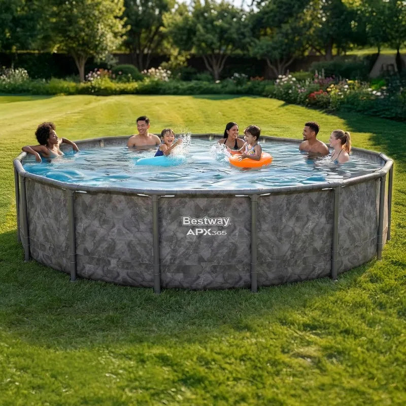 16' x 48" Above Ground Pool, Round Metal Frame Pool Set with Sand Filter