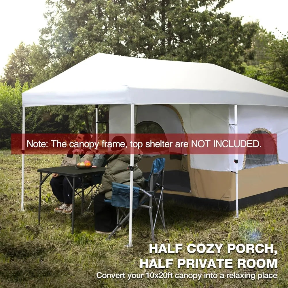 Pop Up  Tent for 10x10ft & 10x20ft, Converts to Camping Shelter, Fits 4-6 Person