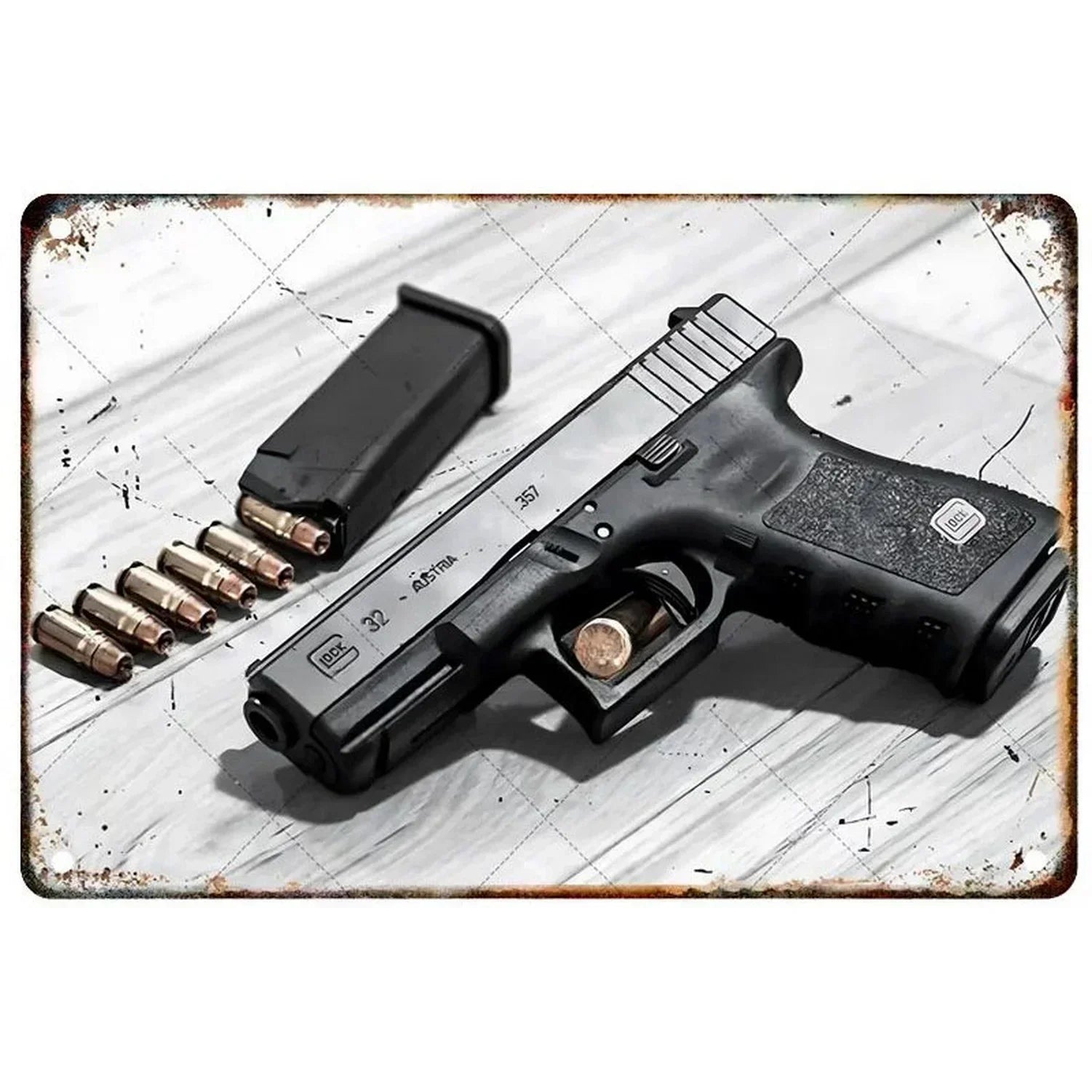 2D Metal Decor Exquisitely Designed Pisto Embodying Military Sophistication, T