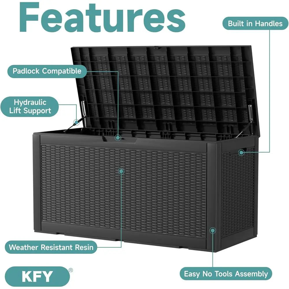 UV-Resistant 100 Gallon Outdoor Storage Box for Deck, Patio, and Pool (Black)