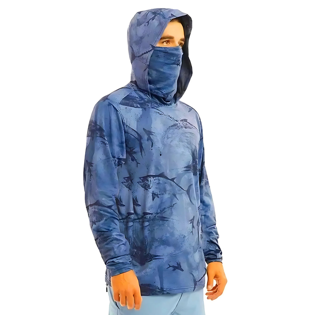 Long-sleeved T-shirt for Men - Sunscreen Hooded Jacket - Protective Face Mask - One-piece Long-sleeved Jacket