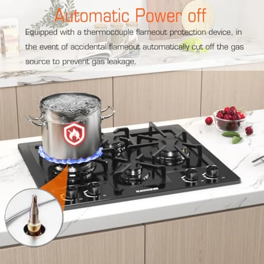 Black 24 Inch Gas Cooktop for kitchen use  dual fuel natural gas propane 4 burner