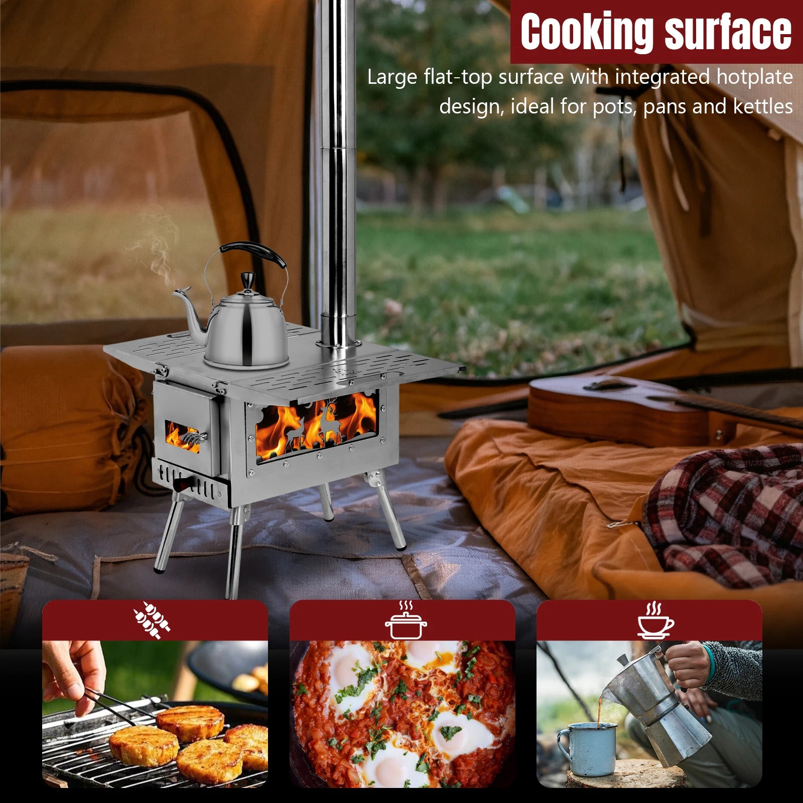 Portable Wood Burning Stove with Stainless Steel Construction