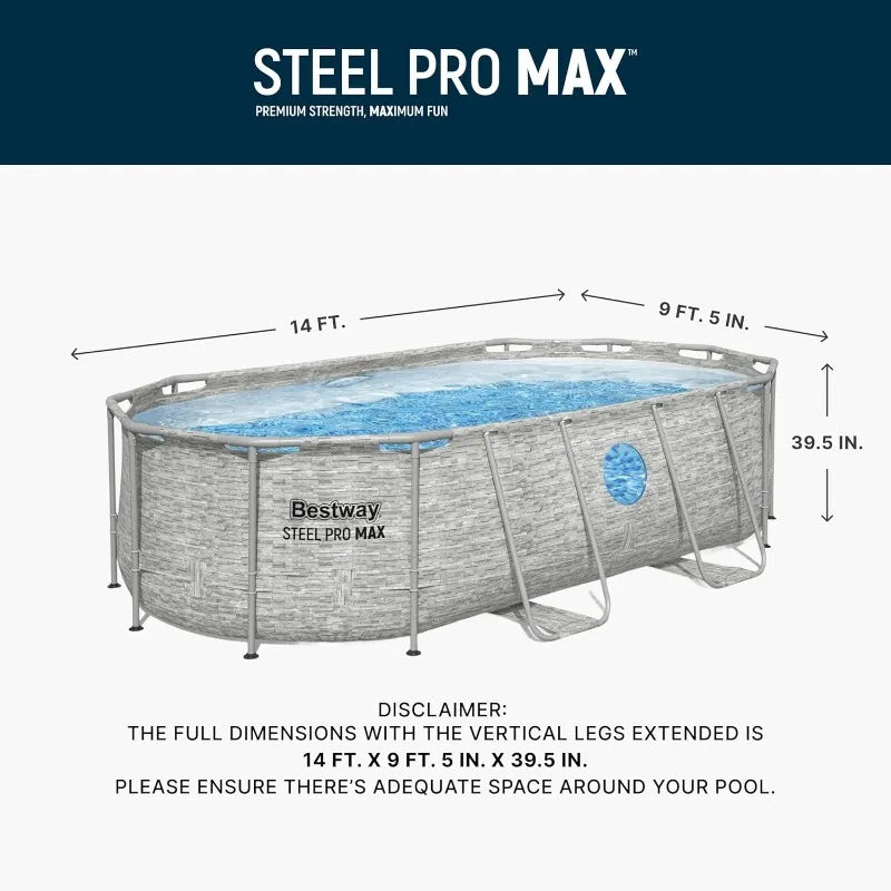 Bestway Power Steel Swim Vista 14’ x 8'2" x 39.5” Above Ground Pool,