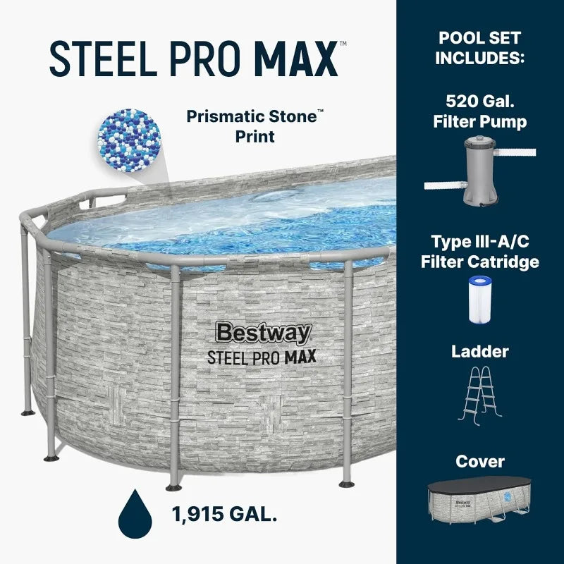 Bestway Power Steel Swim Vista 14’ x 8'2" x 39.5” Above Ground Pool,
