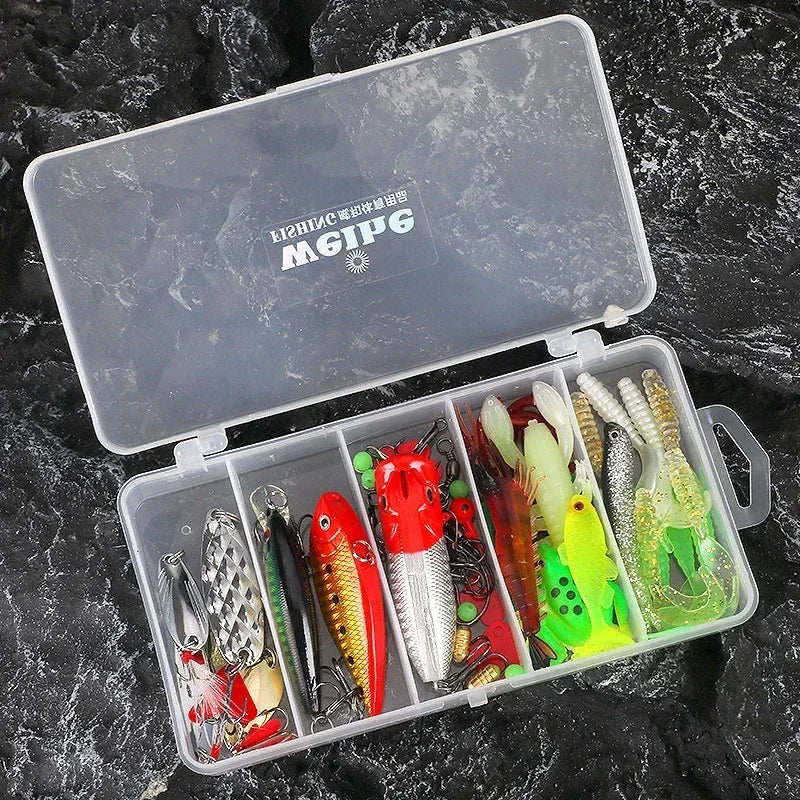 New Hybrid 78Piece Fishing Lure Set Hard and Soft Lure Kit Minnow Metal Lure SpoonsTackle Accessory Box For Bass Pike Crankbaits
