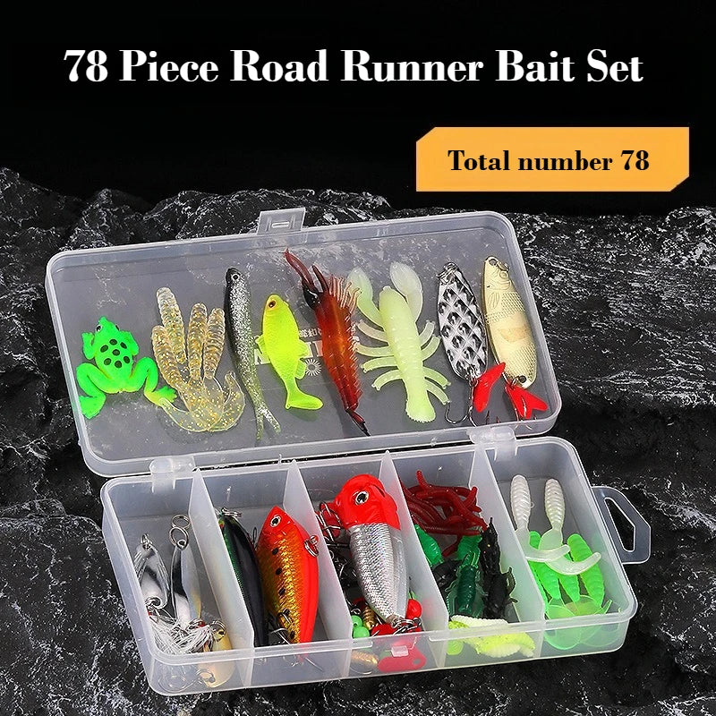 New Hybrid 78Piece Fishing Lure Set Hard and Soft Lure Kit Minnow Metal Lure SpoonsTackle Accessory Box For Bass Pike Crankbaits