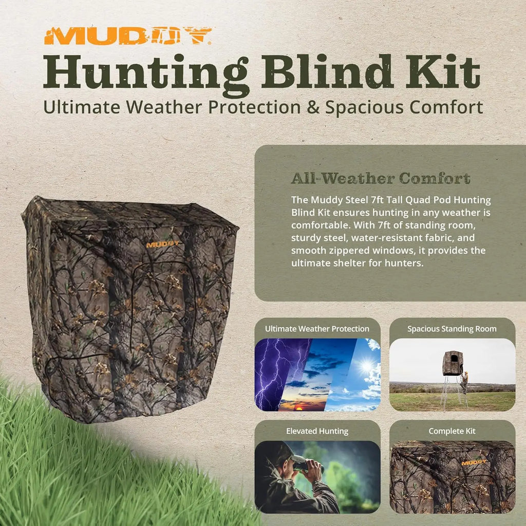 7' Tall Quad Pod Hunting Blind with 4 Zippered Windows -