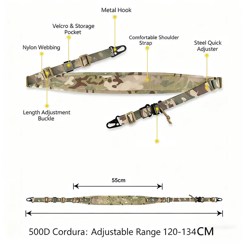 Tactical 2 Point Sling Strap 500D Nylon Material Adjustable  Shoulder Straps