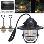 LED Camping Lantern Dimming Emergency Lamp Type C Charging Retro Camping Light 4 Light Modes Multifunction for Fishing Camping