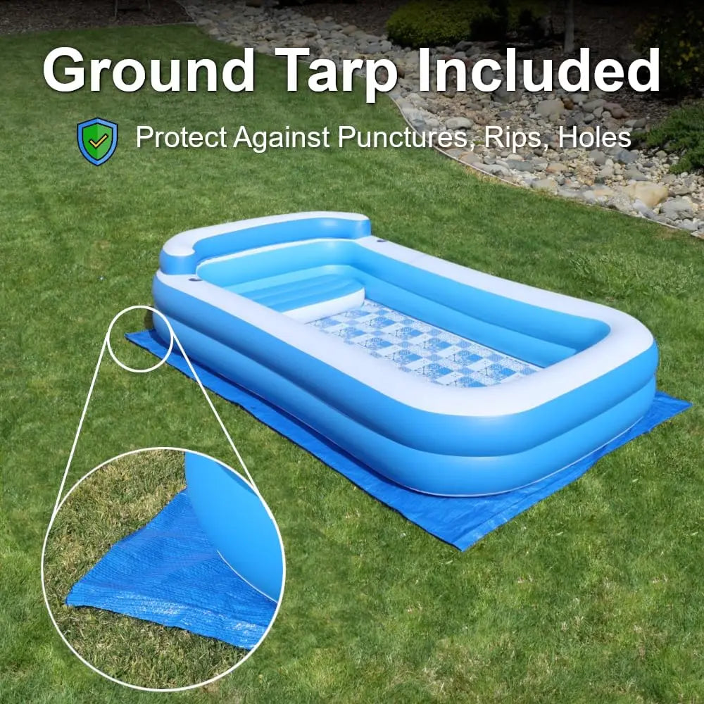 10ft x 6ft Inflatable Pool with Bench, Pump & Tarp Included