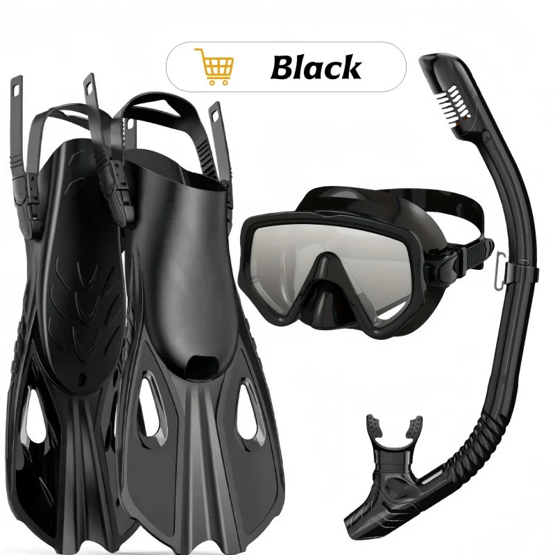 Mask Fin Snorkel Set Snorkel Gear for Adult Panoram Mask Adjustable Dive Flipper  Snorkel