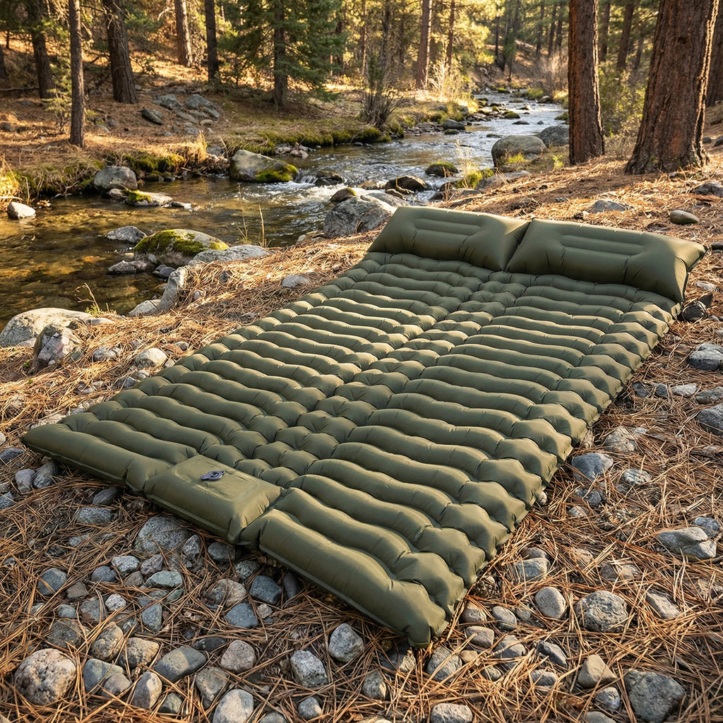 Camping Mat with Pillow Portable Sleeping Pad Built-in Foot Pump