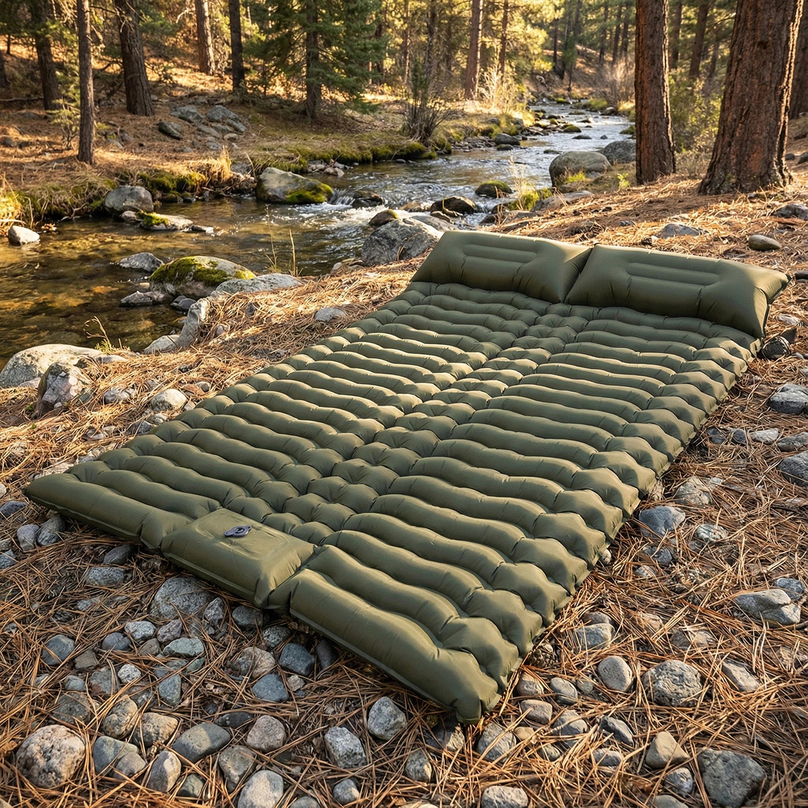 Camping Mat with Pillow Portable Sleeping Pad Built-in Foot Pump