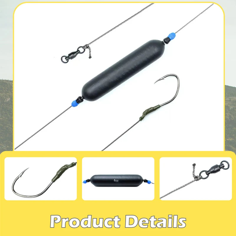 Catfish Fishing Rig - Wood Float & PE Line Single Hook Kit for Carp | Multiple Sizes
