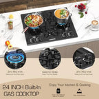 Black 24 Inch Gas Cooktop for kitchen use  dual fuel natural gas propane 4 burner