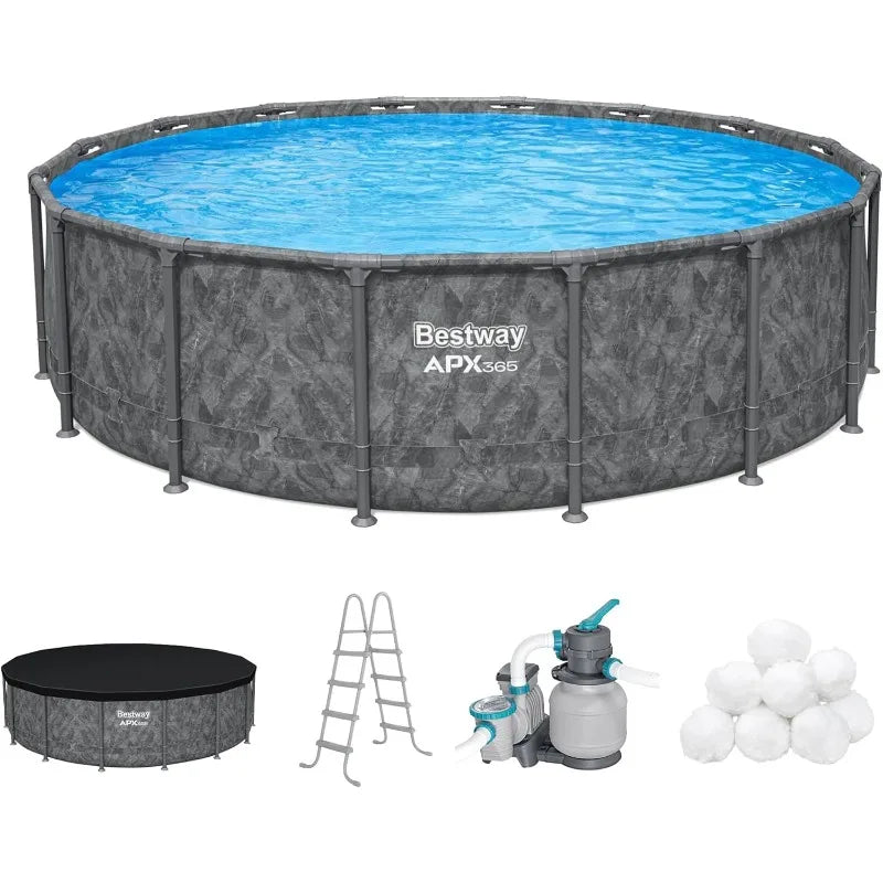 16' x 48" Above Ground Pool, Round Metal Frame Pool Set with Sand Filter