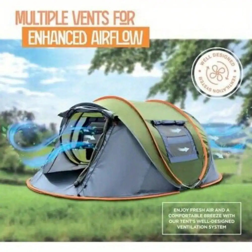 Camping Tent - 4-Person Easy Pop Up Tent with 2 Doors -