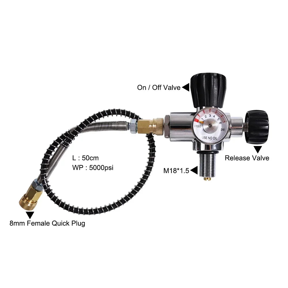 TUXING 4500psi 6.8L Carbon Fiber Cylinder with Fill Station Regulating Valve 300Bar High Pressure HPA Cylinder for Scuba Diving