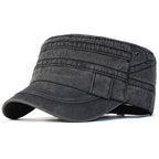 Casual Washed Cotton Flat Top Hat Adjustable Military Caps