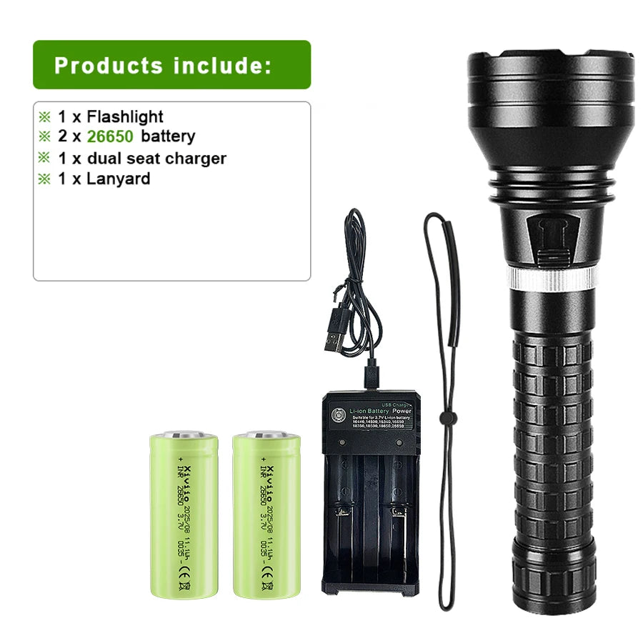 10000LM Powerful XHP360 Diving Flashlight  High Power LED Flashlights