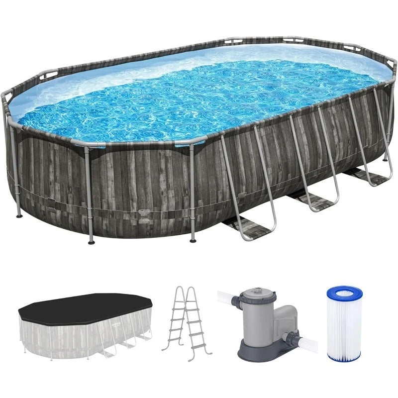 20’ x 12’ x 48” Above Ground Pool, Oval Metal Frame Outdoor Swimming Pool Set with Filter Pump, Ladder, and Cover