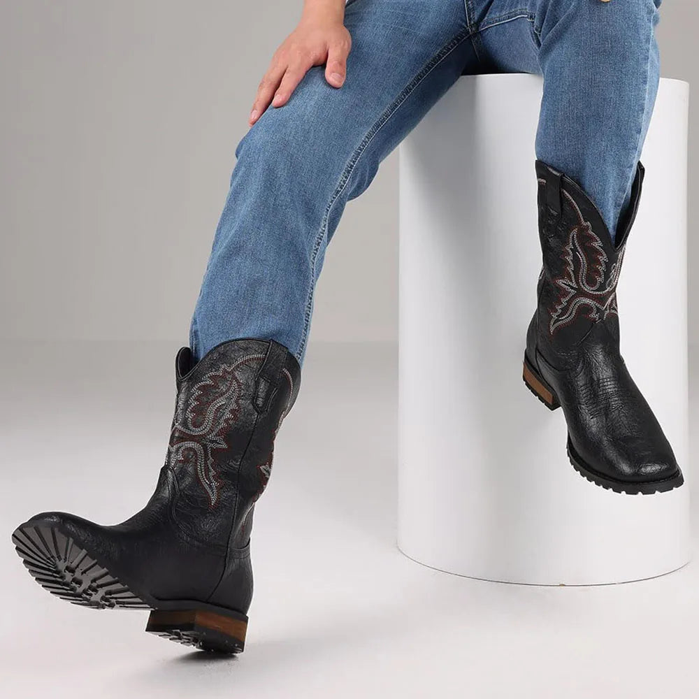 Plus size 12.5 New Fashion Retro Square Toe Neutral Cowboy Boot
