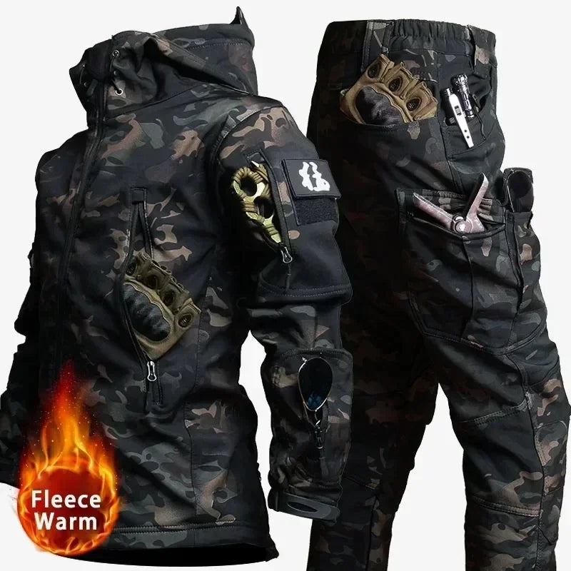 Tactical Waterproof Men Camo Set Soft Shell Fleece Winter Combat Suit