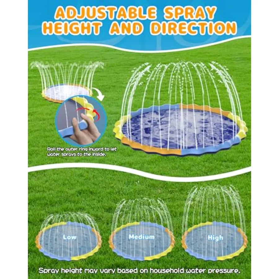 Splash Pad for and kids Dogs 124in Non-Slip Sprinkler Mat