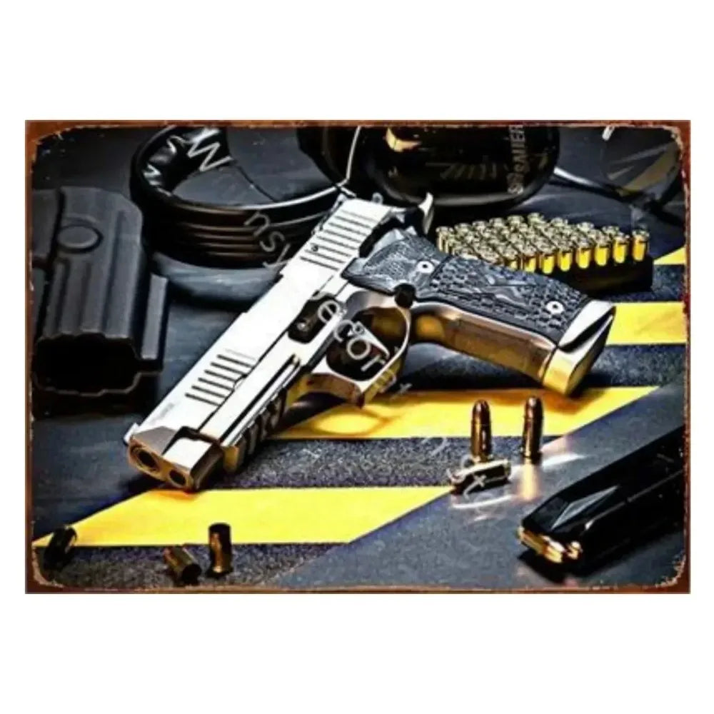 2D Metal Decor Exquisitely Designed Pisto Embodying Military Sophistication, T
