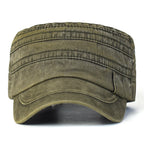 Casual Washed Cotton Flat Top Hat Adjustable Military Caps