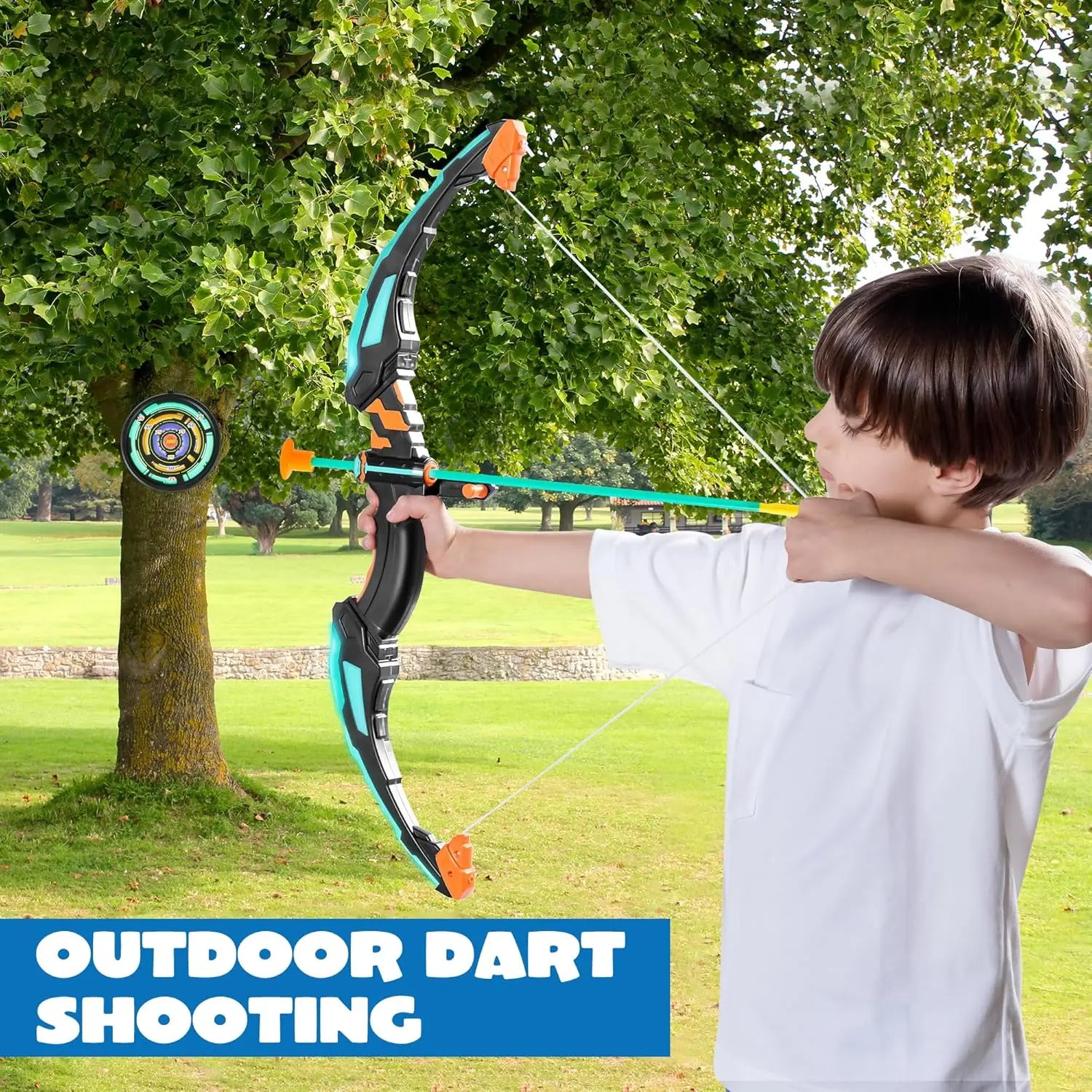 Kids Bow and Arrow Set LED Light Up Archery Toy With 9 Suction Cup Arrows