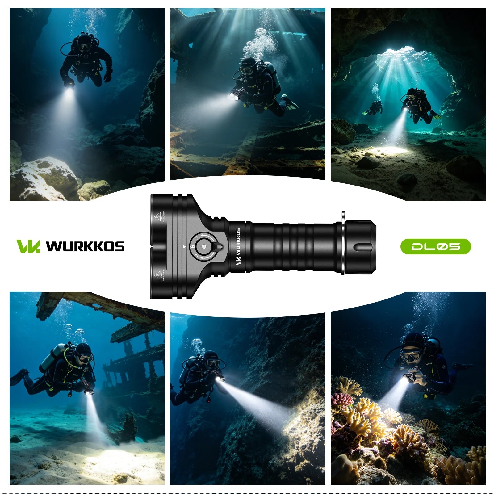 Diving Flashlight, 6000 Lumens, Rechargeable 26800 Battery, Magnetic Switch,