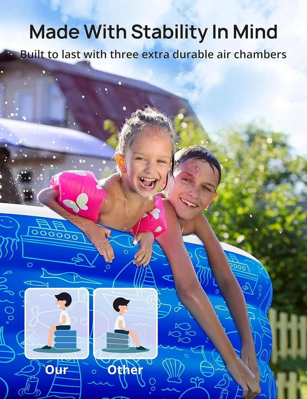 Large Inflatable Swimming Pool with Canopy, 150” x 70” x 20”