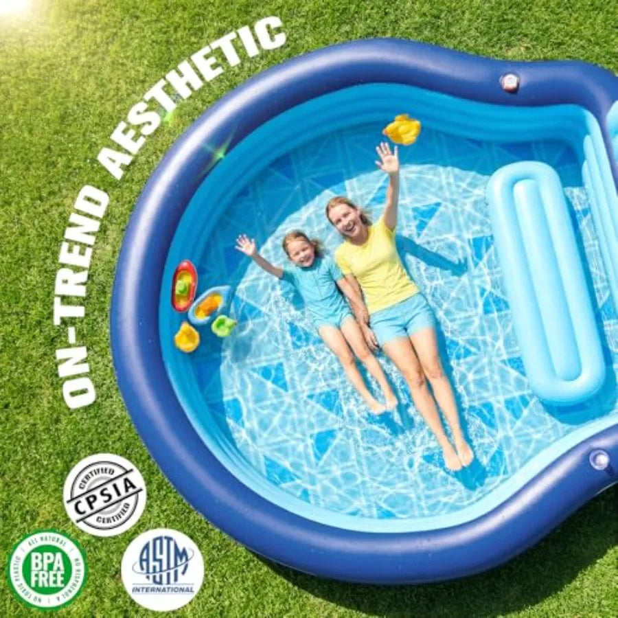 Inflatable Pool with Seats and HeadrestOversized Pool for Adults and kids