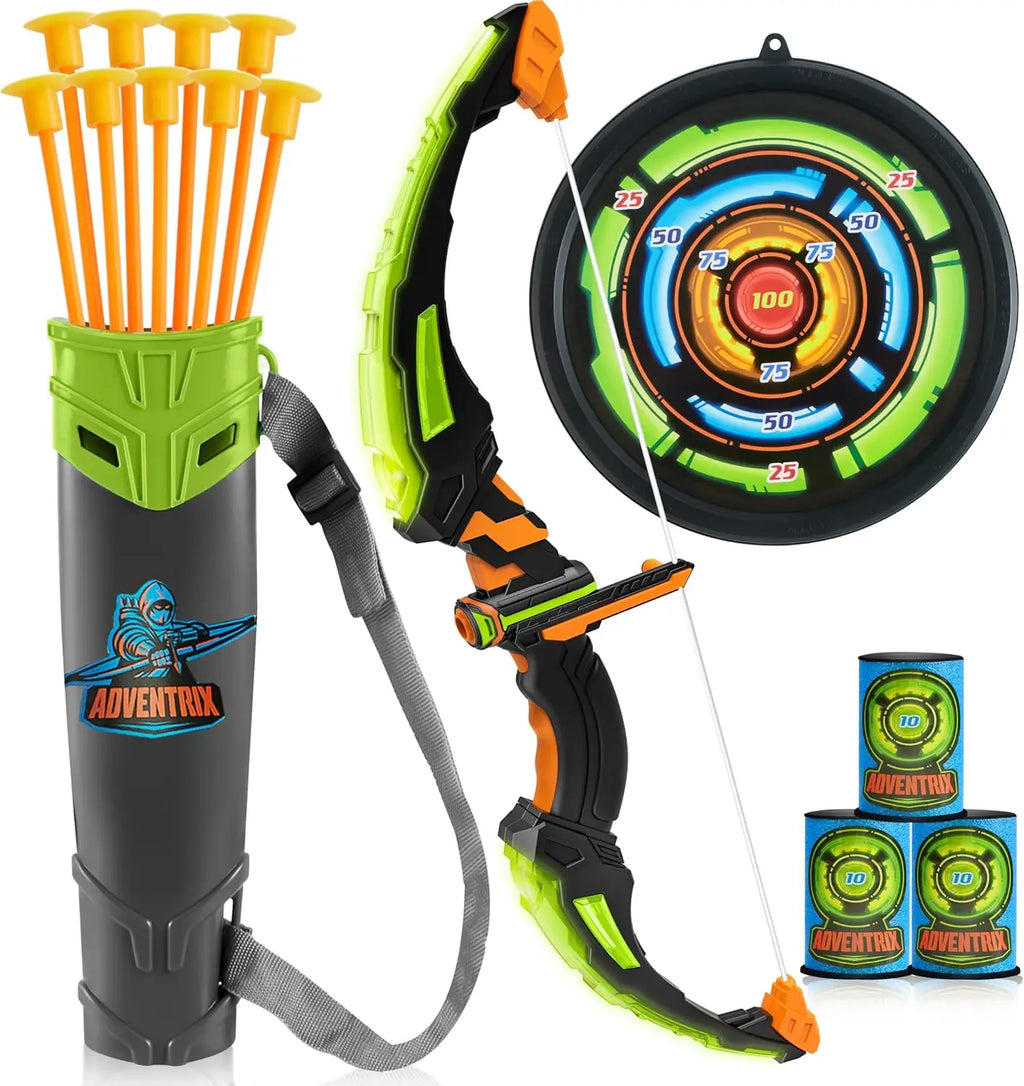 Kids Bow and Arrow Set LED Light Up Archery Toy With 9 Suction Cup Arrows
