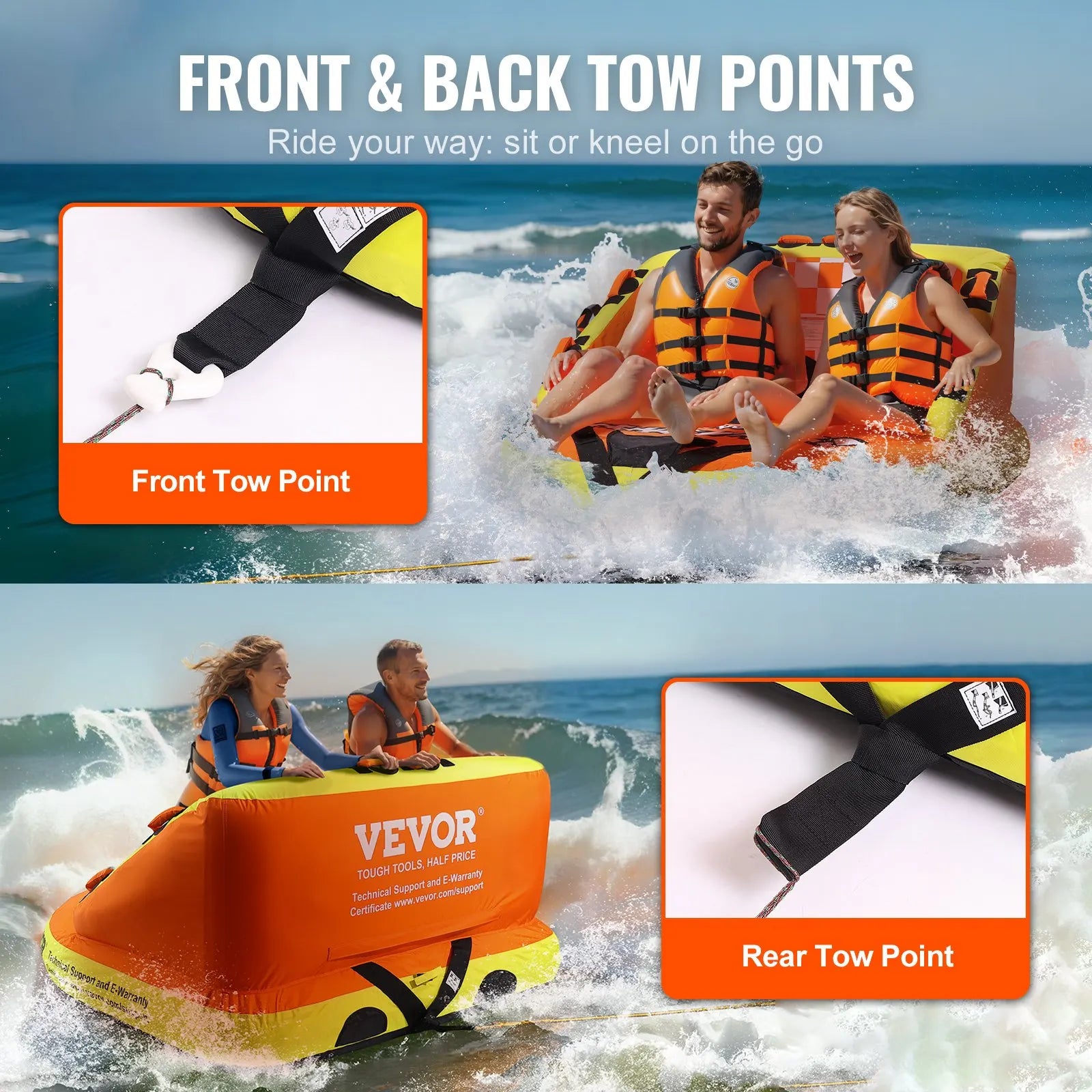 Towable Tube For Boating, 1-2 Riders Inflatable Towable Tubes