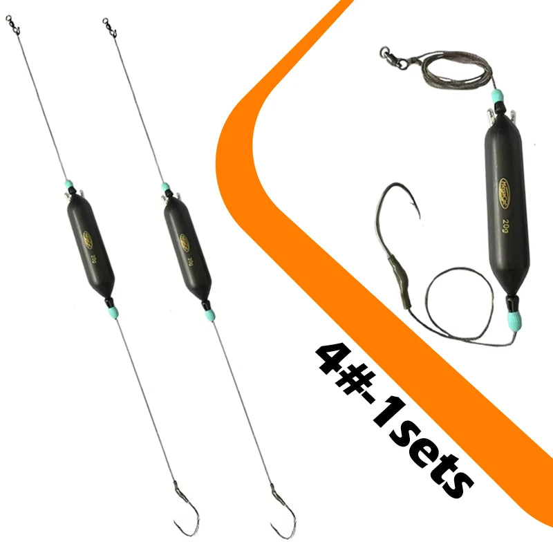 Catfish Fishing Rig - Wood Float & PE Line Single Hook Kit for Carp | Multiple Sizes